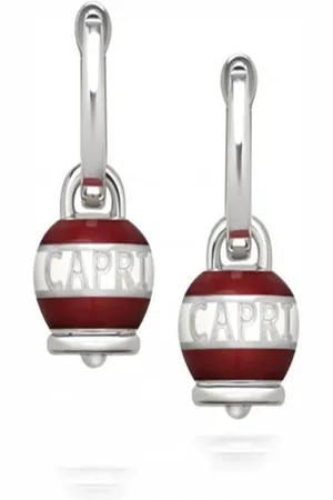 CHANTECLER Earrings, female, , ONE SIZE, Bell-shaped Earrings with White and Red Enamel