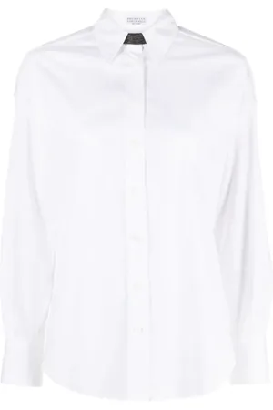 Brunello Cucinelli Shirts, female, , S, Monili Bead-Embellished Poplin Shirt