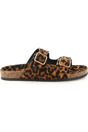 Saint Laurent Leopard Print Pony-Effect Leather Mules