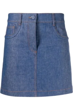 Fendi Denim Skirts, female, , S, Embossed-Logo Denim Skirt