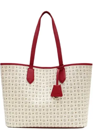 Pollini Ivory Shoulder Bag with Heritage Print and Red Inserts