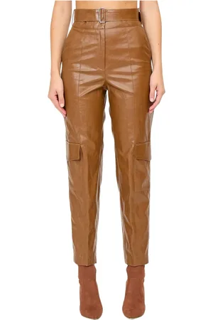 FEDERICA TOSI Cropped Trousers, female, , S, High-waisted Cargo Trousers in Faux Leather