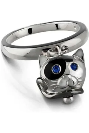 CHANTECLER Rings, female, , 51 MM, Bell Shape Silver Ring with Black Enamel and Blue Sapphires