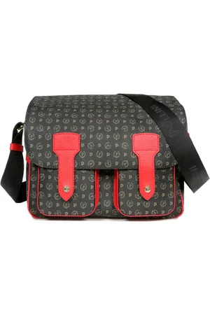 Pollini Large Messenger Shoulder Bag with Heritage Print and Red Inserts