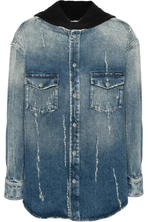 Dolce & Gabbana Denim Jackets, male, , XL, Distressed Denim Hooded Coat