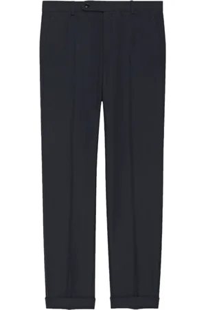 Gucci Suit Trousers, male, , M, Navy Wool Twill Straight-Leg Trousers