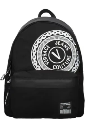 VERSACE Backpacks, male, , ONE SIZE, Men`s Nylon Backpack with White Embroidered Logo
