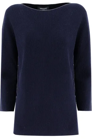 Fabiana Filippi Round-neck Knitwear, female, , M, Contemporary Boat Neck Wool and Cotton Shirt
