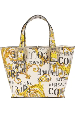 VERSACE White Baroque Print Handbag with Logo Buckles