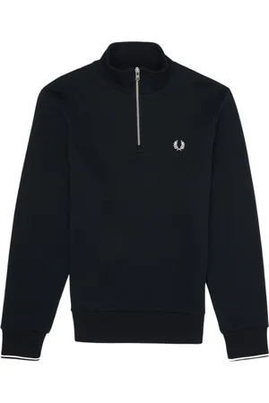 Fred Perry Navy Half Zip Sweatshirt with Back Stripes