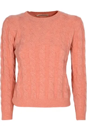 CASHMERE COMPANY Round-neck Knitwear, female, , M, Salmon Cashmere and Wool Braided Crewneck Jumper