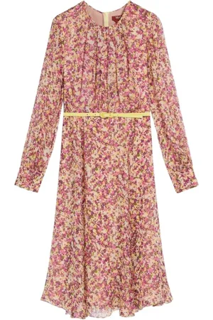 Max Mara Floral Print Silk Chiffon Midi Dress