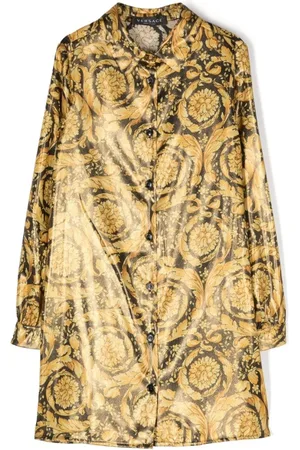 VERSACE Dresses, female, , 10 Y, Barocco Print Long-Sleeve Shirtdress
