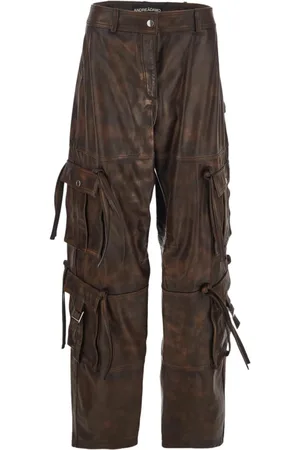 ANDREA ADAMO Straight Trousers, female, , S, Vintage Nude Leather Cargo