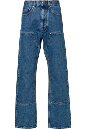 Palm Angels Straight Jeans, male, , W30, Denim Jeans with Contrast Stitching and Patch Detail
