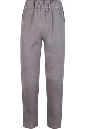 VIA MASINI 80 Grey Suede Trousers with Elastic Waist