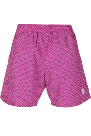 Alexander McQueen Skull-Print Swim Shorts in Fuchsia and Blue