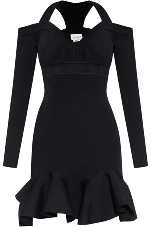 Alexander McQueen Flared Ribbed Dress with Ruffle Detailing