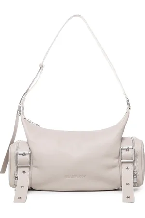 BIASIA White Leather Shoulder Bag with Pockets