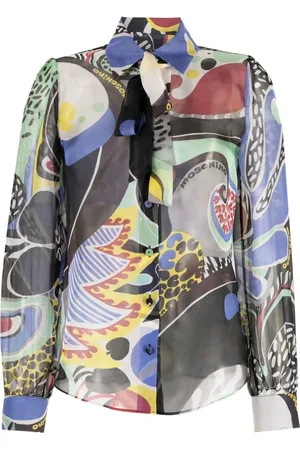 Moschino Abstract Silk Bow Blouse