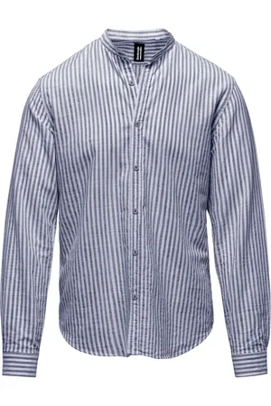 Bomboogie Linen/Cotton Striped Shirt with Mandarin Collar