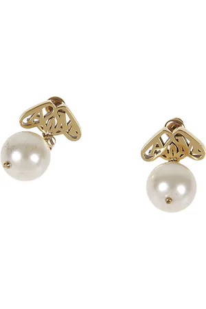 Alexander McQueen Earrings, female, , ONE SIZE, Golden Seal Logo Pearl Earrings