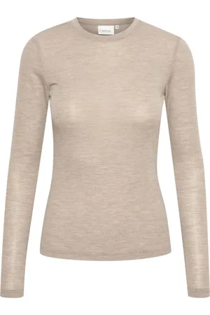Gestuz Blouses, female, , M, Ninia GZ LS Wool Roundneck Noos Sand Melange
