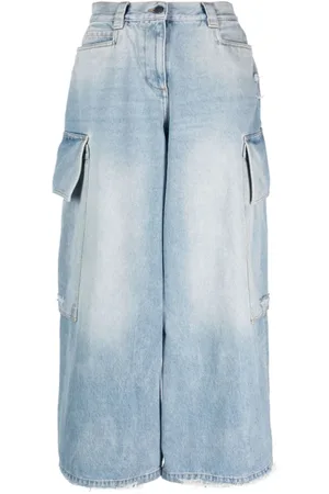 Palm Angels Wide Jeans, female, , W26, Denim Jeans with Zip and Button Closure