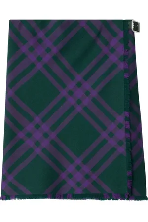 Burberry Short Skirts, female, , 3XS, Check Print Wool Skirt with Belt Closure