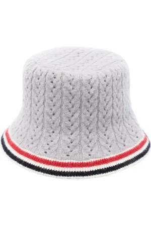 Thom Browne Hats, female, , S, Knitted Ribbed Hat with Web Striped Print