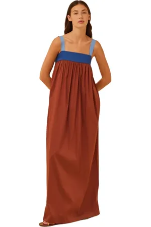 SEMICOUTURE Bicolor Poplin Maxi Dress with Grosgrain Straps