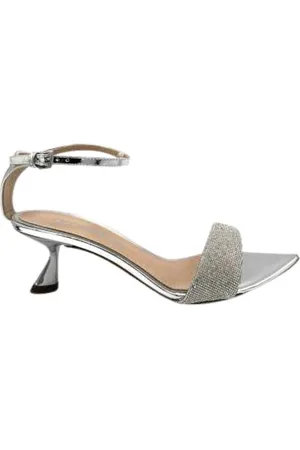 NINALILOU High Heel Sandals, female, , 5 UK, Silver Mirrored Leather Sandal with Strass