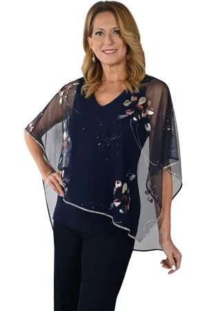 Frank Lyman Blouses, female, , 3XL, Navy Floral Chiffon Top