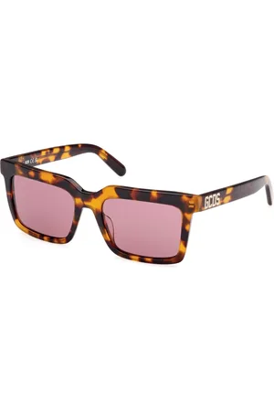 GCDS Sunglasses, female, , 55 MM, Square Plastic Sunglasses in Havana with Pink Lenses