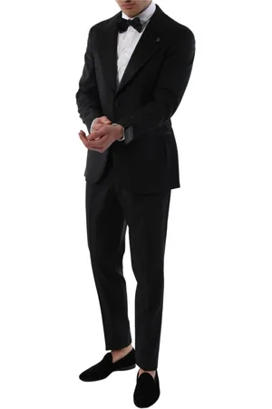 GABRIELE PASINI Single Breasted Suits, male, , M, Smoking Suit with Satin Details