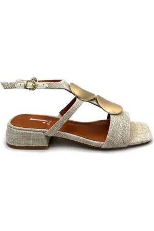 Jeannot Flat Sandals, female, , 6 UK, Canvas Sandal with Satin Gold Applications