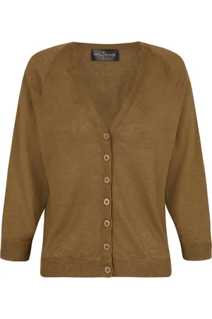 Cortana Rinen, linen knit cardigan mustard