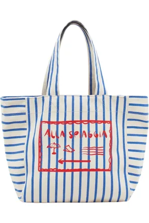Closed Tote Bags, female, , ONE SIZE, Blue Striped Tote Bag