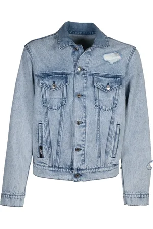 Msgm Denim Jackets, male, , L, Destroyed Denim Jacket Marble Effect