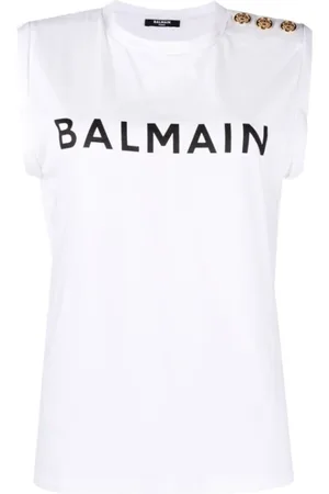 Balmain Sleeveless Tops, female, , M, Logo Print Sleeveless Top