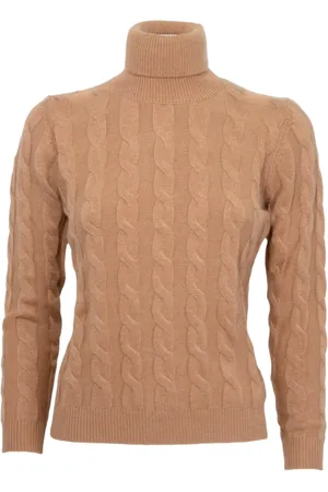 CASHMERE COMPANY Braided Turtleneck Knit in /Camel