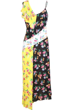 Msgm Midi Dresses, female, , XS, Multicolor Asymmetrical Dress with All-Over Print