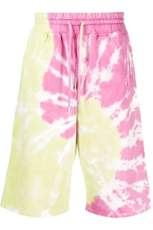 GCDS Long Shorts, male, , M, Red Tie-Dye Bermuda Shorts