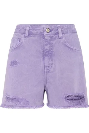 MVP Wardrobe Denim Shorts, female, , M, High-Waisted Frayed Hem Denim Shorts