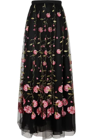 Giambattista Valli Maxi Skirts, female, , XS, Black Rose Embroidered Midi Skirt