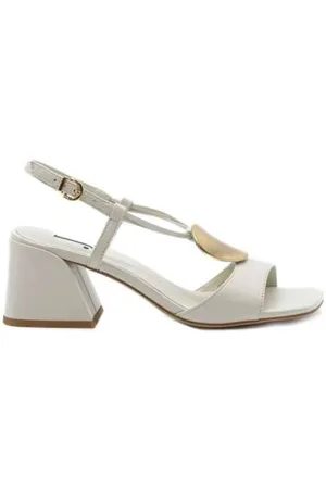 Jeannot Leather Sandal with Adjustable Strap and Gold Front Accessory