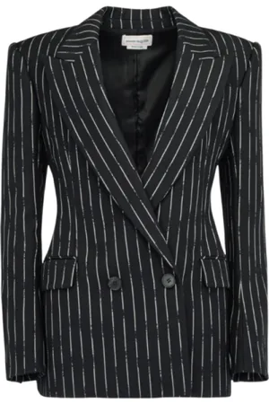 Alexander McQueen Double Breasted Broken Pinstripe Wool Jacket