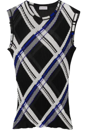 Burberry Sleeveless Knitwear, male, , M, Silk Ribbed Knit Jacquard Top