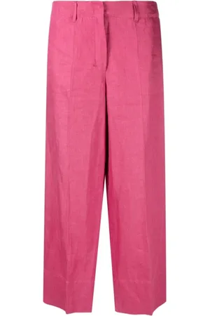 Max Mara Cropped Trousers, female, , XS, Fuchsia Cropped Linen Trousers