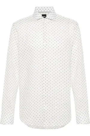 HUGO BOSS Casual Shirts, male, , 2XL, Linen White Green Pattern Shirt
